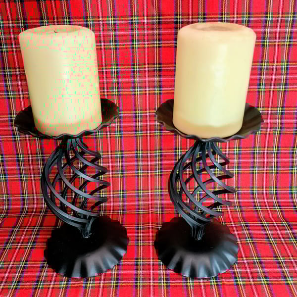 Pair of Jacobite style wrought iron candlesticks