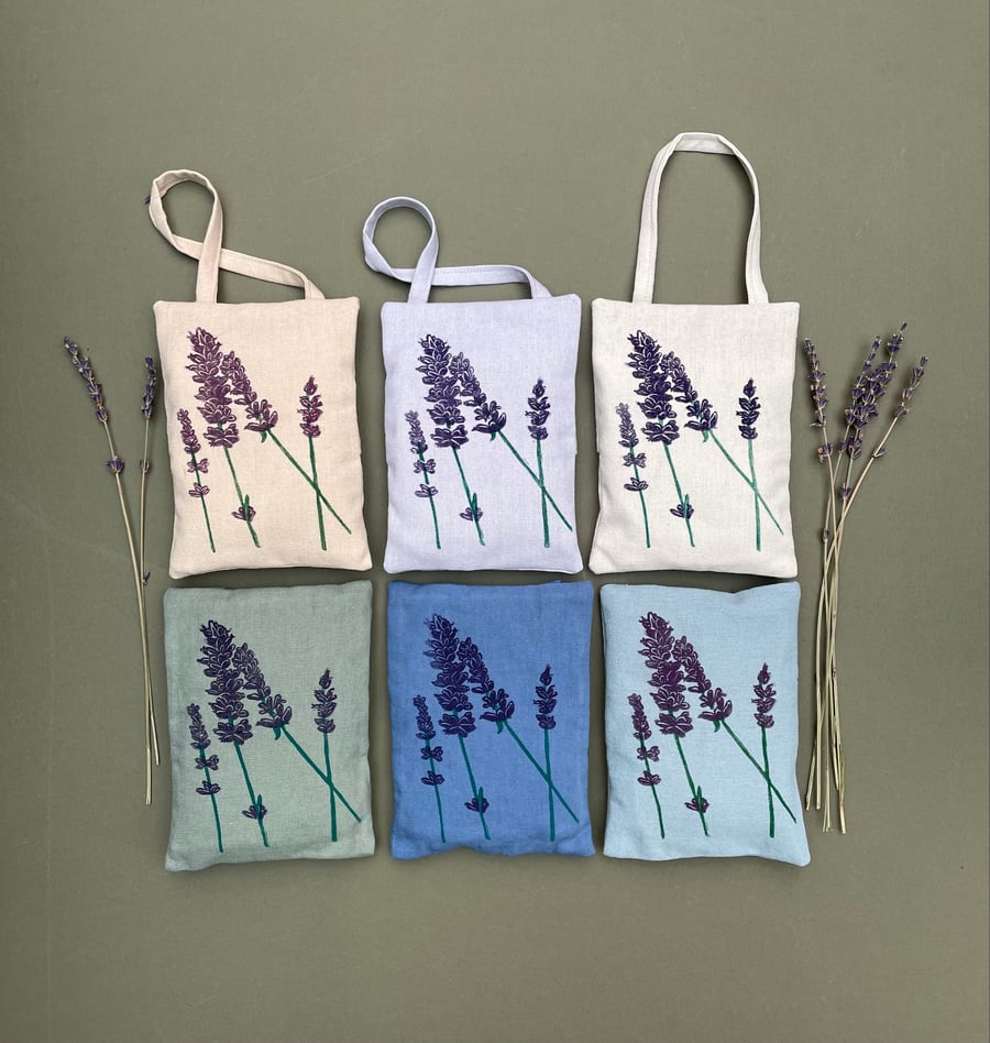 Linen Lavender Bag- Hand Printed Linocut