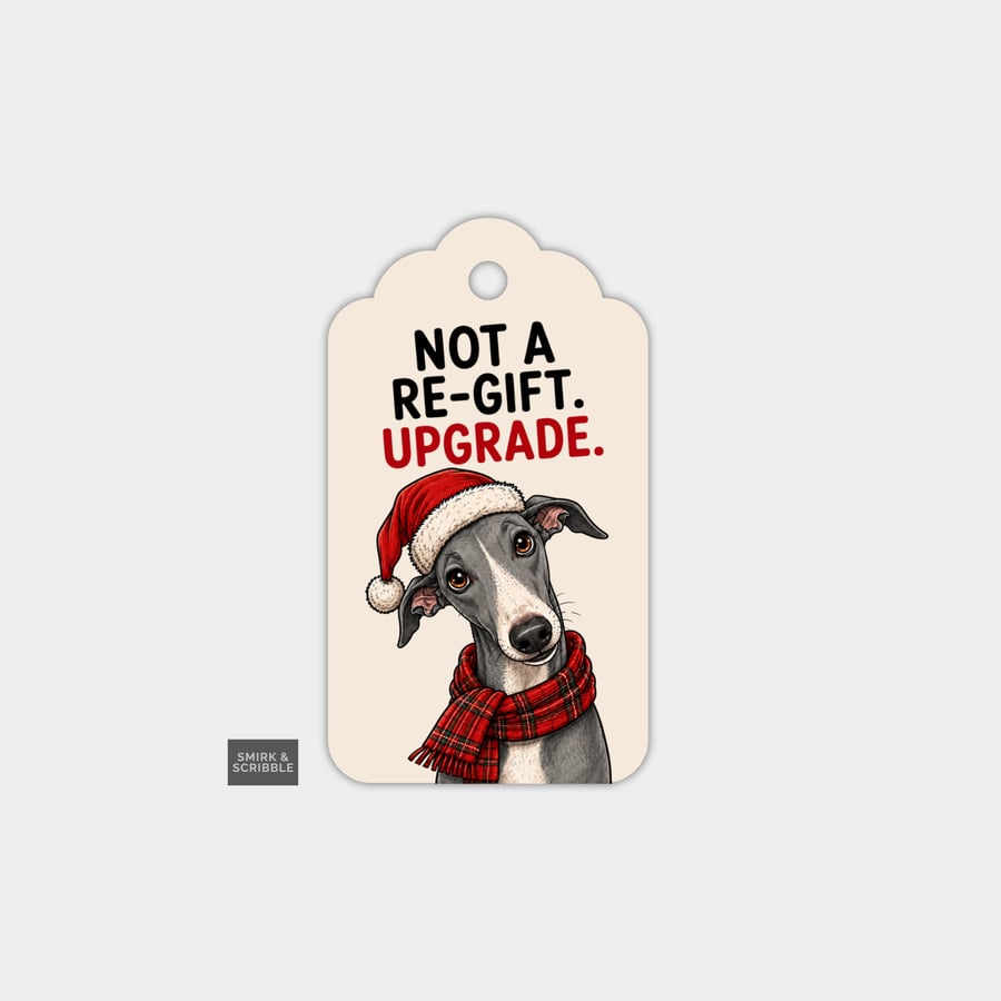 Unique Funny Christmas Gift Tags For Adults, 6pk - Cute Greyhound 
