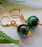 Green Tigers Eye Huggie Gold Plate Earrings