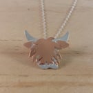 Sterling Silver and Copper Douglas Highland Cow Necklace (SKU201025D)