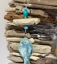 Large handmade driftwood and porcelain fish hanger 