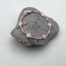 Beaded bracelet stackable pink purple pearl with glass beads