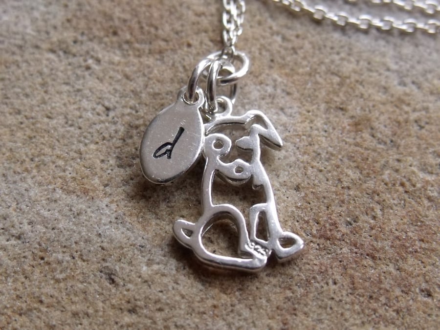 Kids Personalised Initialled Silver Dog Necklace
