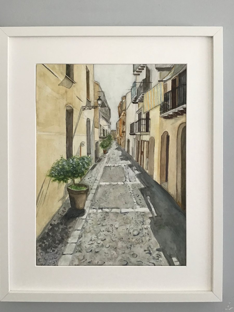 Cobbled Street in Sunny Sicily - Original Watercolour