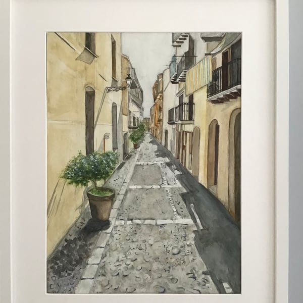 Cobbled Street in Sunny Sicily - Original Watercolour