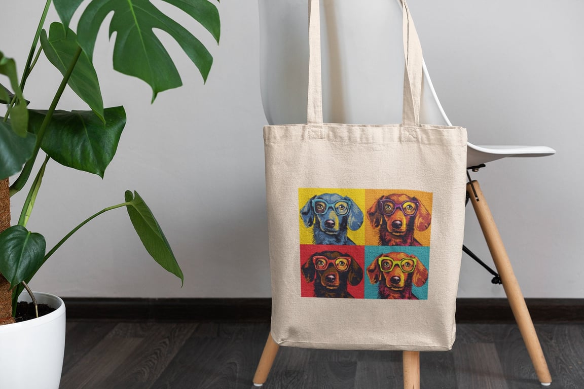 Dachshund in Glasses pop art printed tote bag, shopping bag, dog gifts
