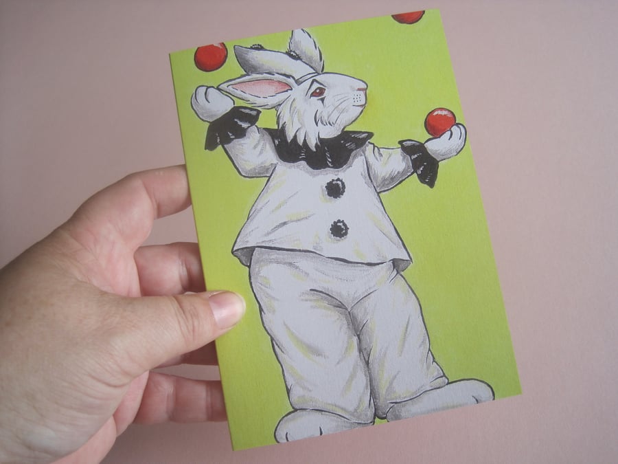 Pierrot Bunny Rabbit Blank Greetings Card