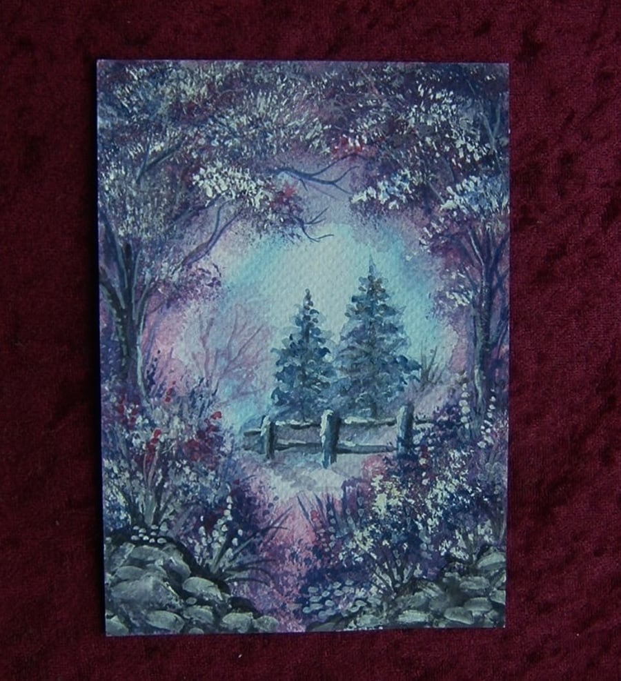 art painting winter purple landscape (ref 790)