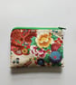 Handmade Japanese Floral Coin Purse – Vibrant Small Fabric Pouch with Green Zip