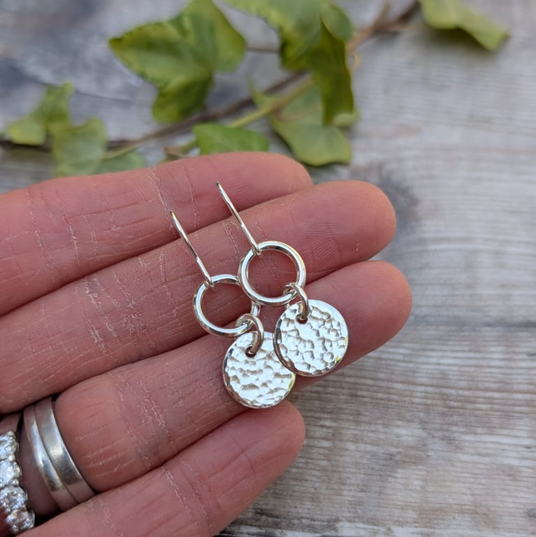 Sterling Silver Hammered Disc and Polished Hoop Earrings - JBJ1026