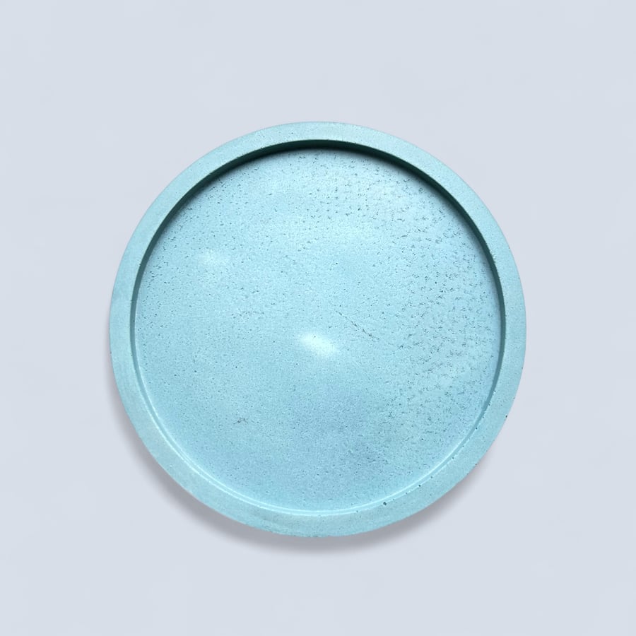 Grey Round Concrete Decorative Dish - Circular Catchall Valet Tray 