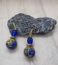 Blue and yellow dangly earrings