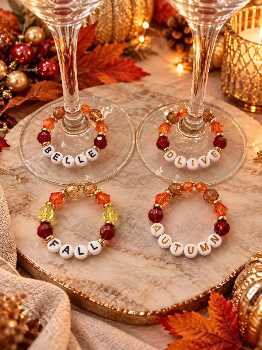 Personalised Autumn Fall Wine Glass Charms Handmade Belle and Olive