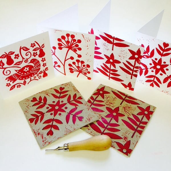 Festive hand printed cards