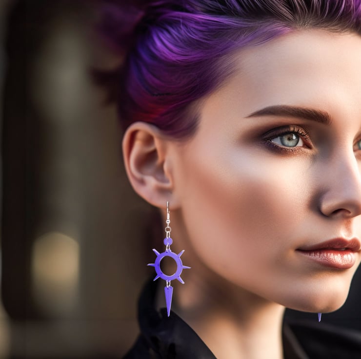 Purple Punk Sunburst Spike Earrings - Folksy