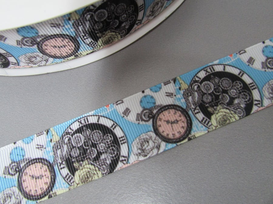 Steampunk Cog clock and Watch Parts Brown 2.5cm Grosgrain Ribbon x 1 metre