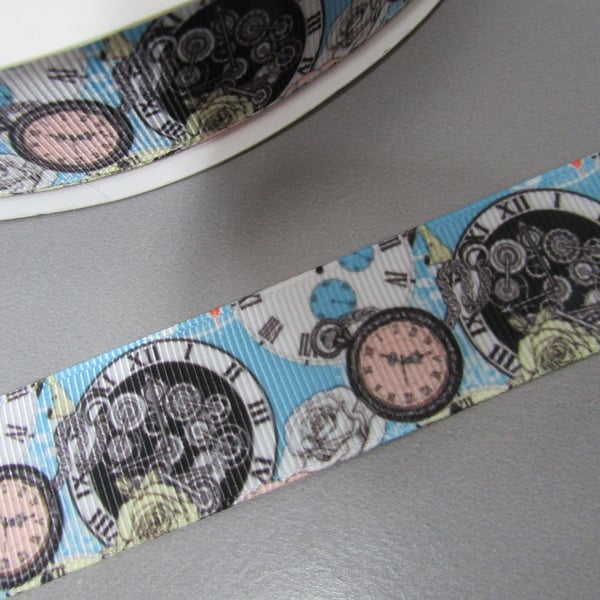 Steampunk Cog clock and Watch Parts Brown 2.5cm Grosgrain Ribbon x 1 metre