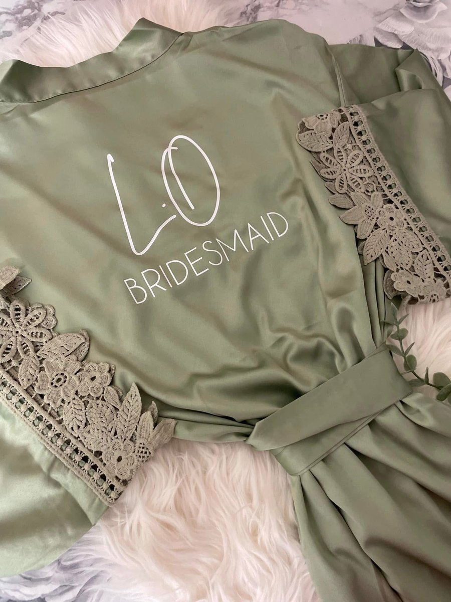 Bridesmaids Sage Green Satin Personalised Robes 