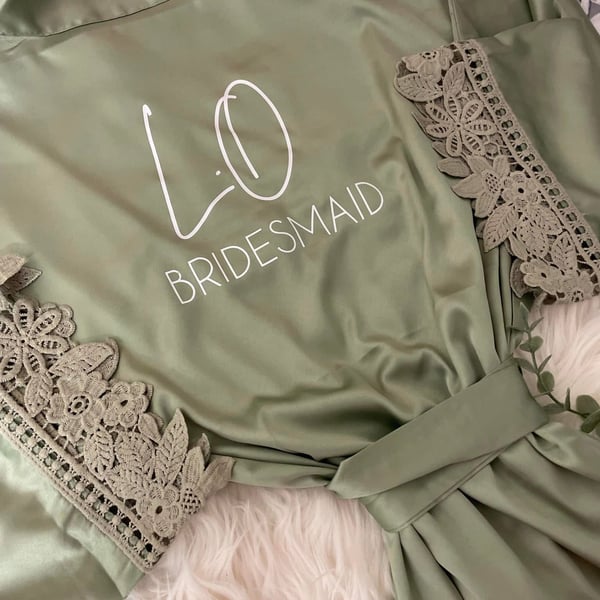 Bridesmaids Sage Green Satin Personalised Robes 