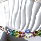 Rainbow Beaded Necklace Iridescent Glass Focal Choker Colourful Playful Jeweller