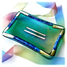 Soap Dish Fused Glass Emerald dichroic Trinket 021