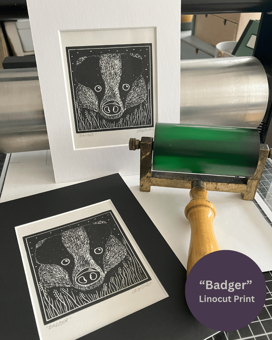 Lino Print - "Badger" - Nature Print - Wildlife Print