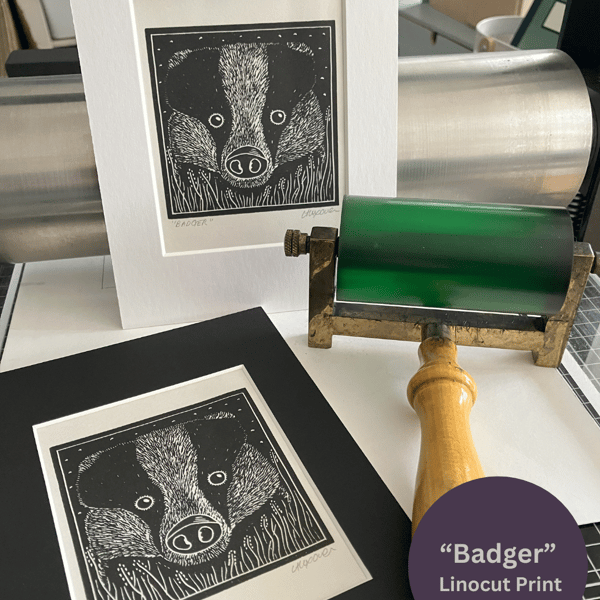 Lino Print - "Badger" - Nature Print - Wildlife Print