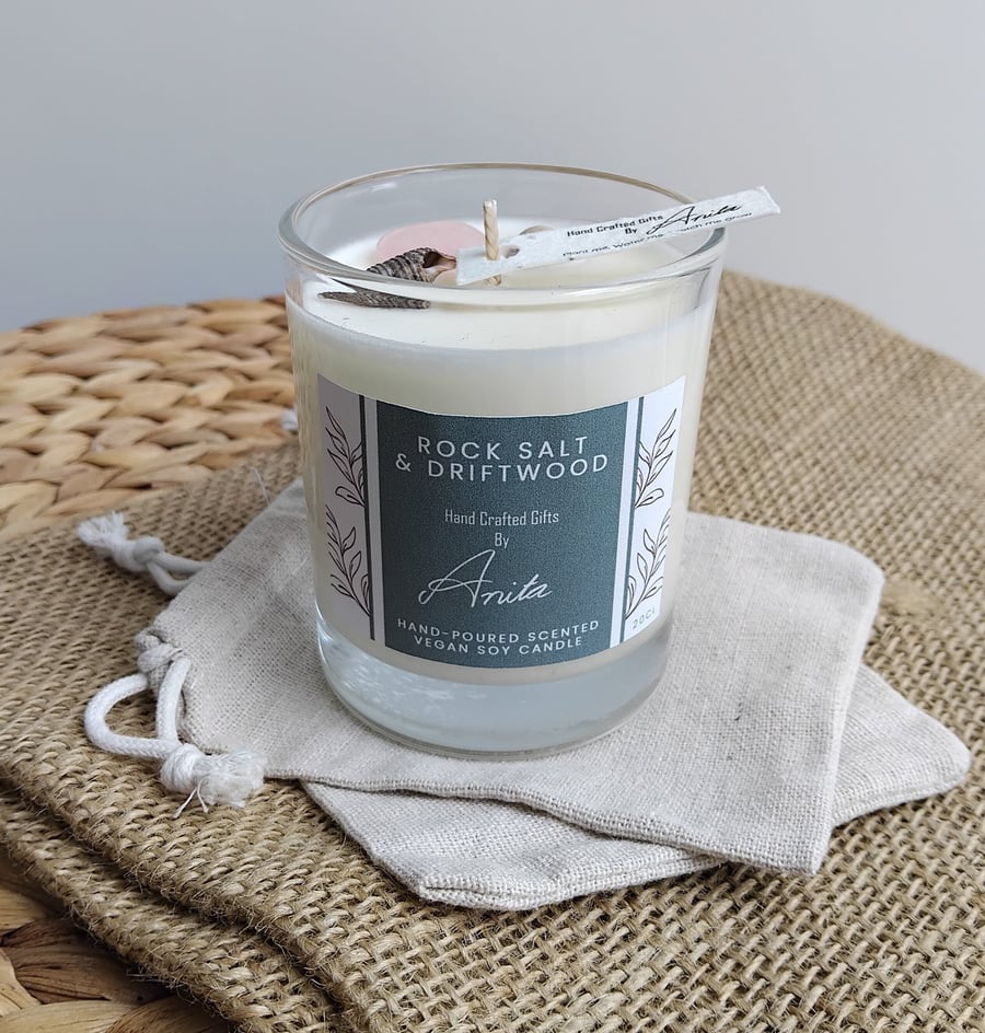 Rocksalt and Driftwood vegan soy wax candle