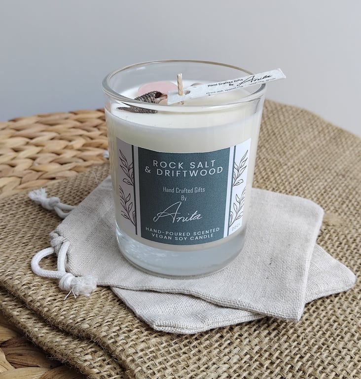 Rocksalt and Driftwood vegan soy wax candle