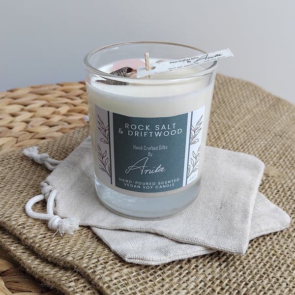 Rocksalt and Driftwood vegan soy wax candle