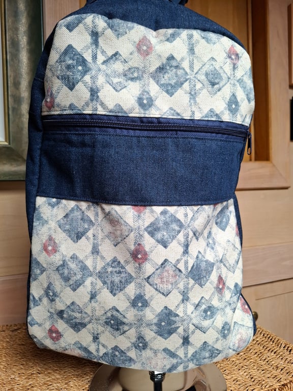 Denim and linen backpack