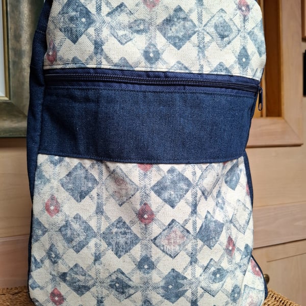 Denim and linen backpack