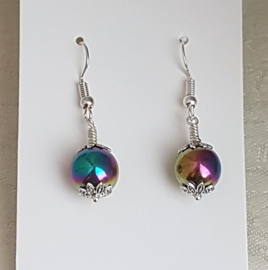 Gorgeous Rainbow Haematite Earrings - Silver tones