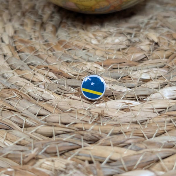 Curaçao Flag Map Pin – Caribbean Travel Map Push Pin for Wooden Maps, Curaçao