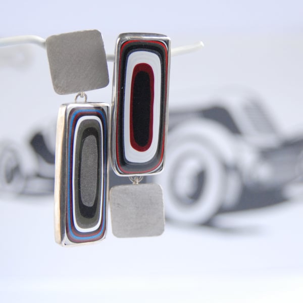 Asymmetric jeep fordite earrings