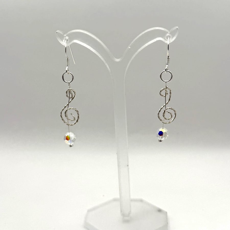 Music Note Earrings with Swarovski Crystal – Sterling Silver Handmade Jewellery
