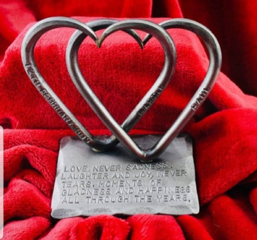 Interlinked Steel Love Hearts Sculpture 11th Wedding Anniversary Gift Christmas