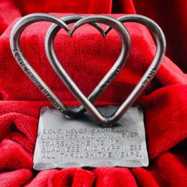 Interlinked Steel Love Hearts Sculpture 11th Wedding Anniversary Gift Christmas