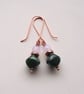 Green glass and moonstone earrings copper handmade