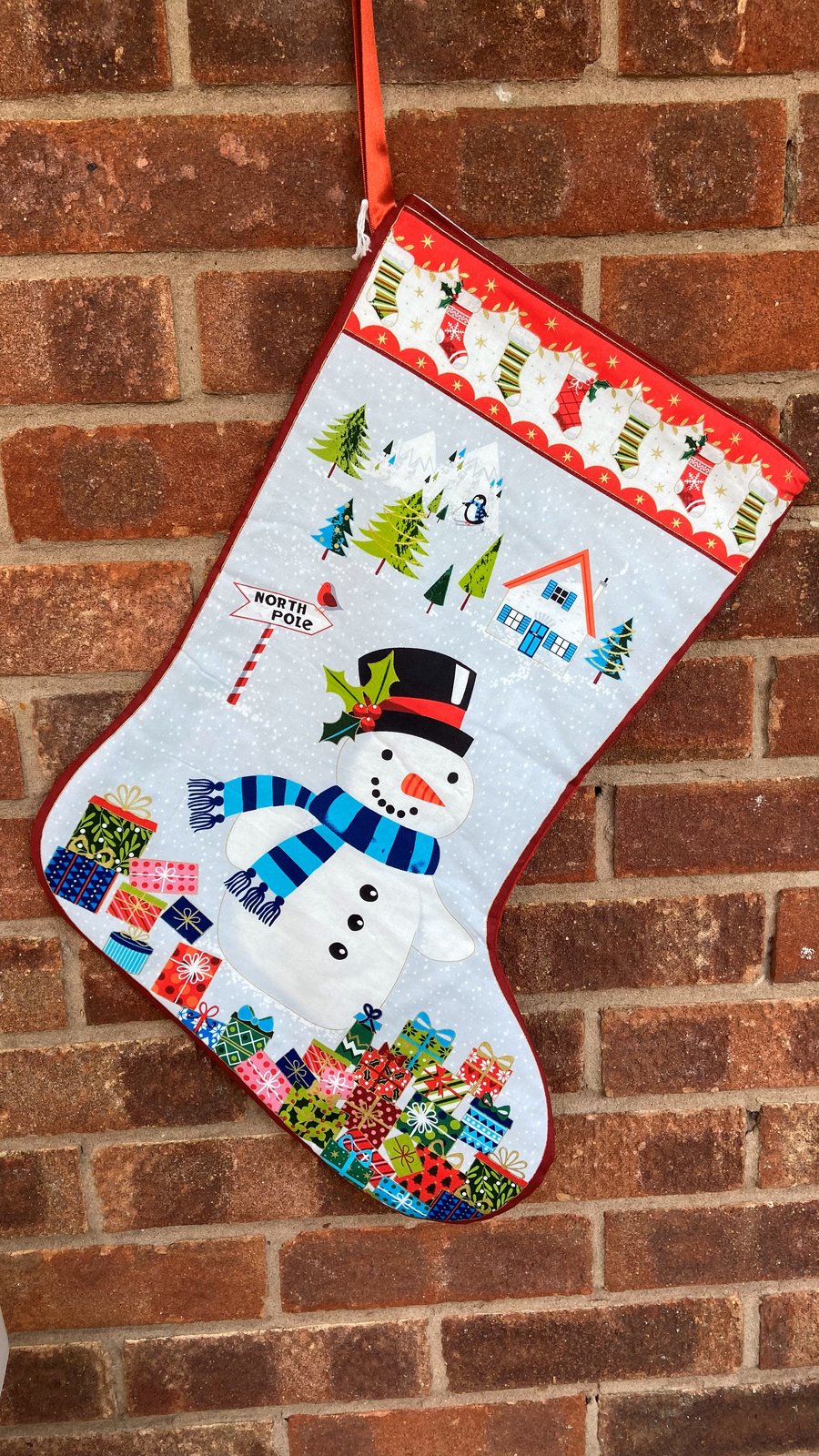 Snowman Quilted Christmas Stocking - Ready to Post - Folksy