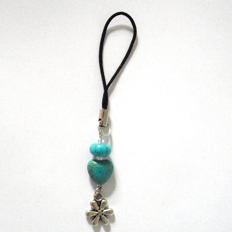 Heart and Flower Gemstone Phone or Bag Charm - UK Free Post