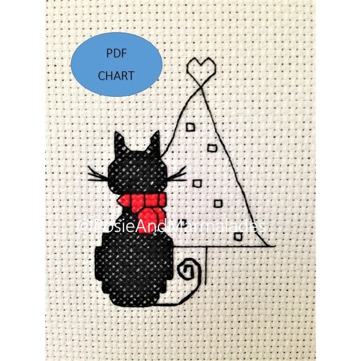 Black Cat Christmas Cross Stitch Pattern: Set of 3 (PDF Digital Download)