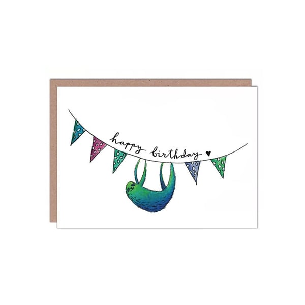 Sloth Bunting Birthday Card