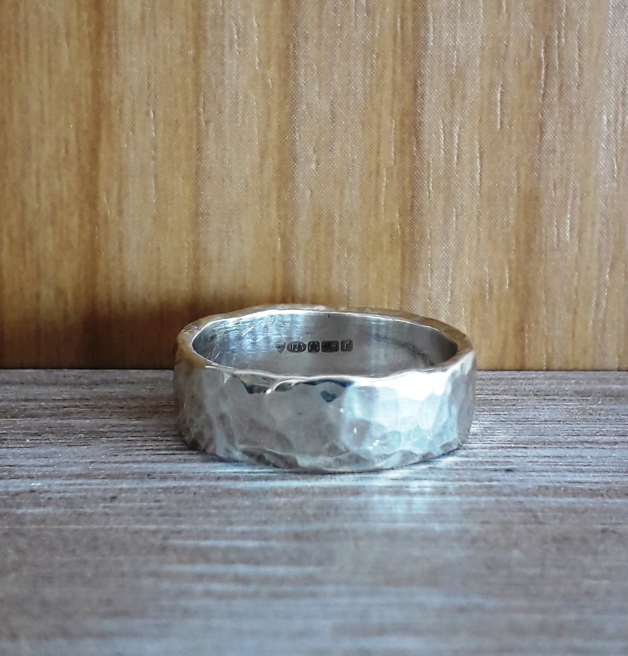 Wedding Band size M Sterling Silver  Handmade Wedding Ring , Hallmarked