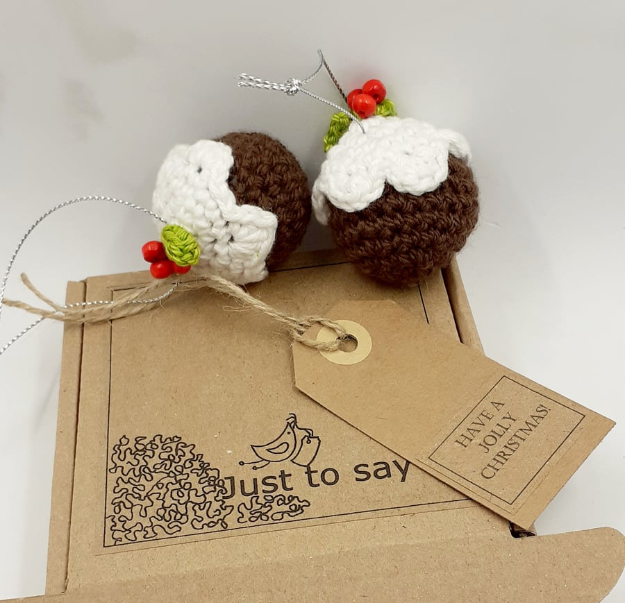 Two Crochet Pud Decorations as an Alternative to a Card!