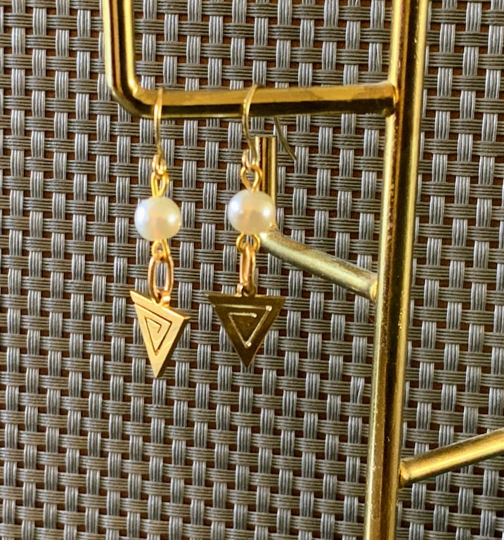 Gold Stainless Steel Triangle Charm Earrings.