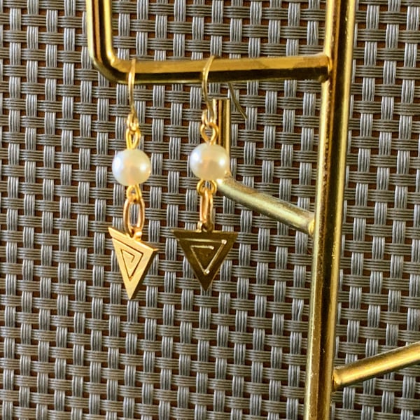 Gold Stainless Steel Triangle Charm Earrings.