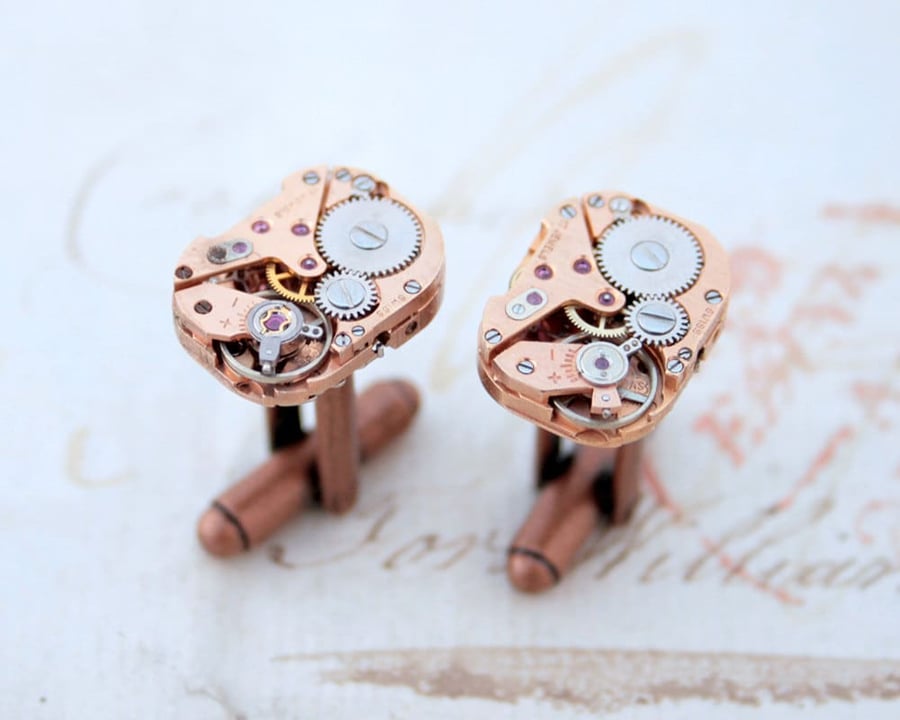 Copper Anniversary Cufflinks Steampunk, Wedding Anniversary Gifts for Husband