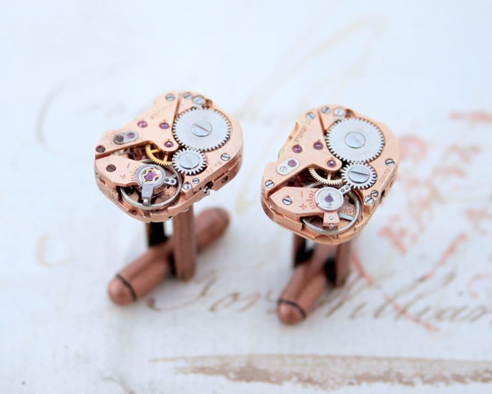 Copper Anniversary Cufflinks Steampunk, Wedding Anniversary Gifts for Husband